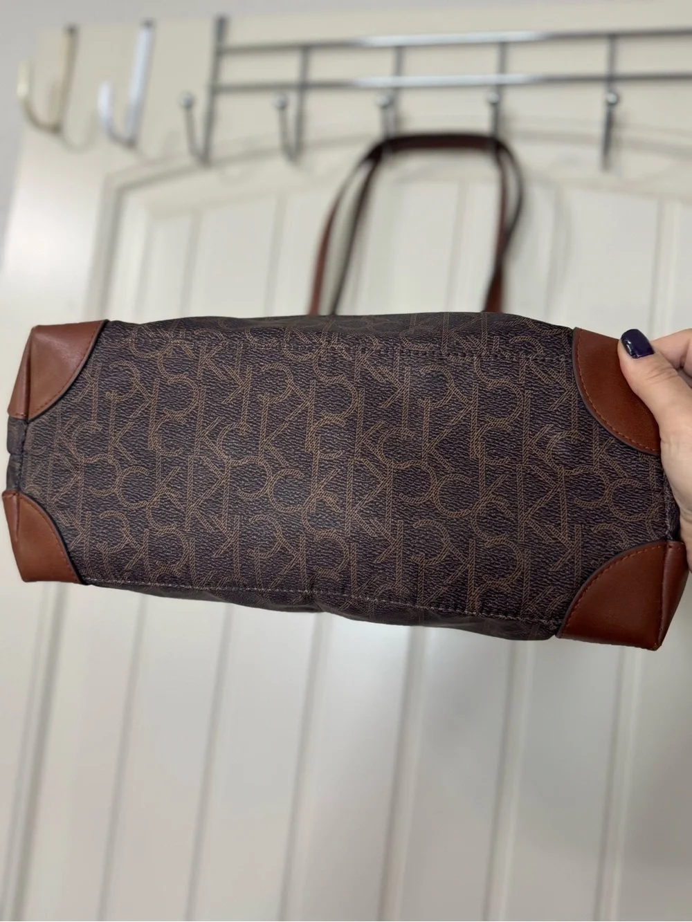 CALVIN KLEIN 🌟 Brown, Gold Monogram Logo Shoulder Tote, Dual Straps - Like NEW